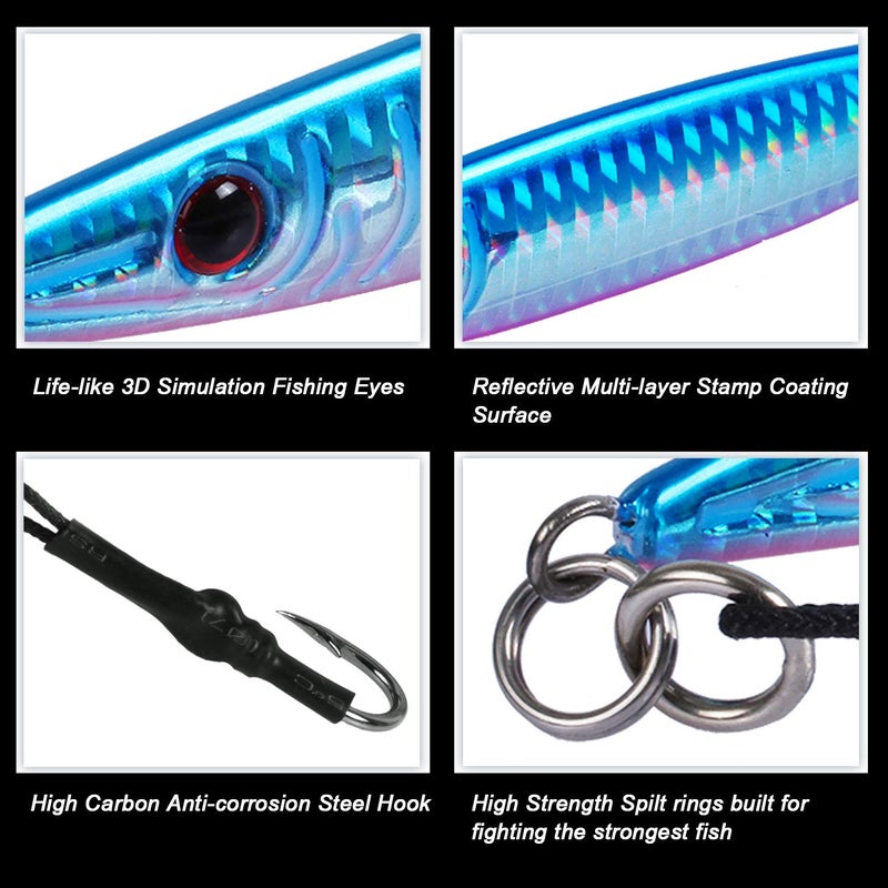 Goture Fishing Jig 80-200g with Assist Hook, Vetical Jig Saltwater, Speed Fast Jigging Spoon Lure, Deep Sea Fishing Lures for Tuna, Kingfish, Bluefin, Yellowfin, Snappers, Groupers, Striper, Salmon - Image 3